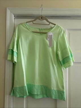 Soft Surroundings Light Green Ruffle Sleeve Pullover Top